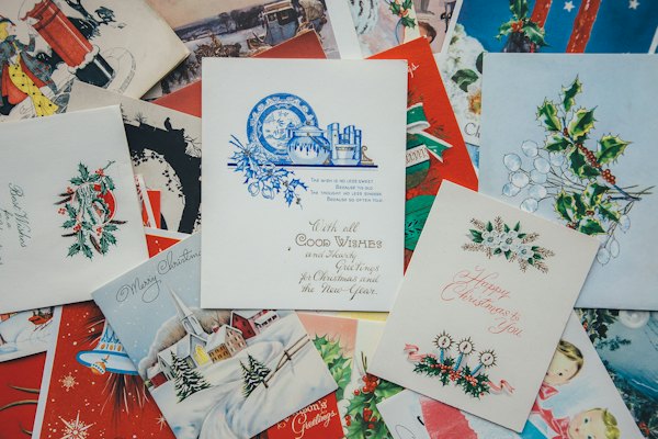 A spread of handwritten cards and notes