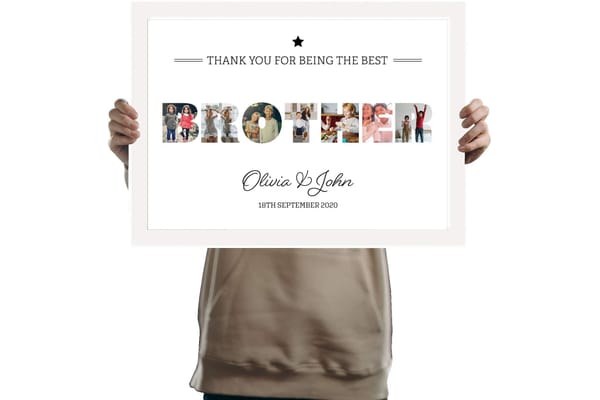 A3 Personalised BROTHER Photo Frame in WHITE with Collage of pictures inside letters with  from You Personalise