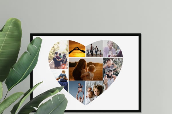 Heart-shaped photo collage, framed A3 from You Personalise