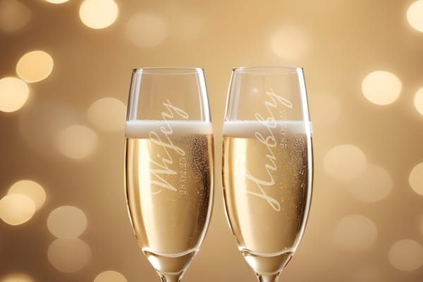 Hubby & Wifey engraved champagne flutes from You Personalise