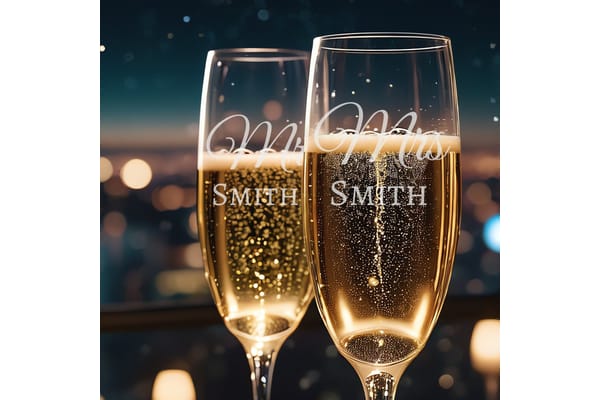 Mr & Mrs Simple Personalised Pair of Champagne Flutes from You Personalise