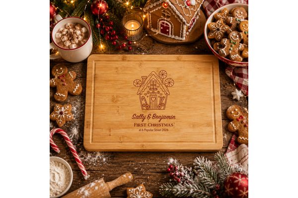 Personalised Christmas gingerbread-house chopping board from You Personalise